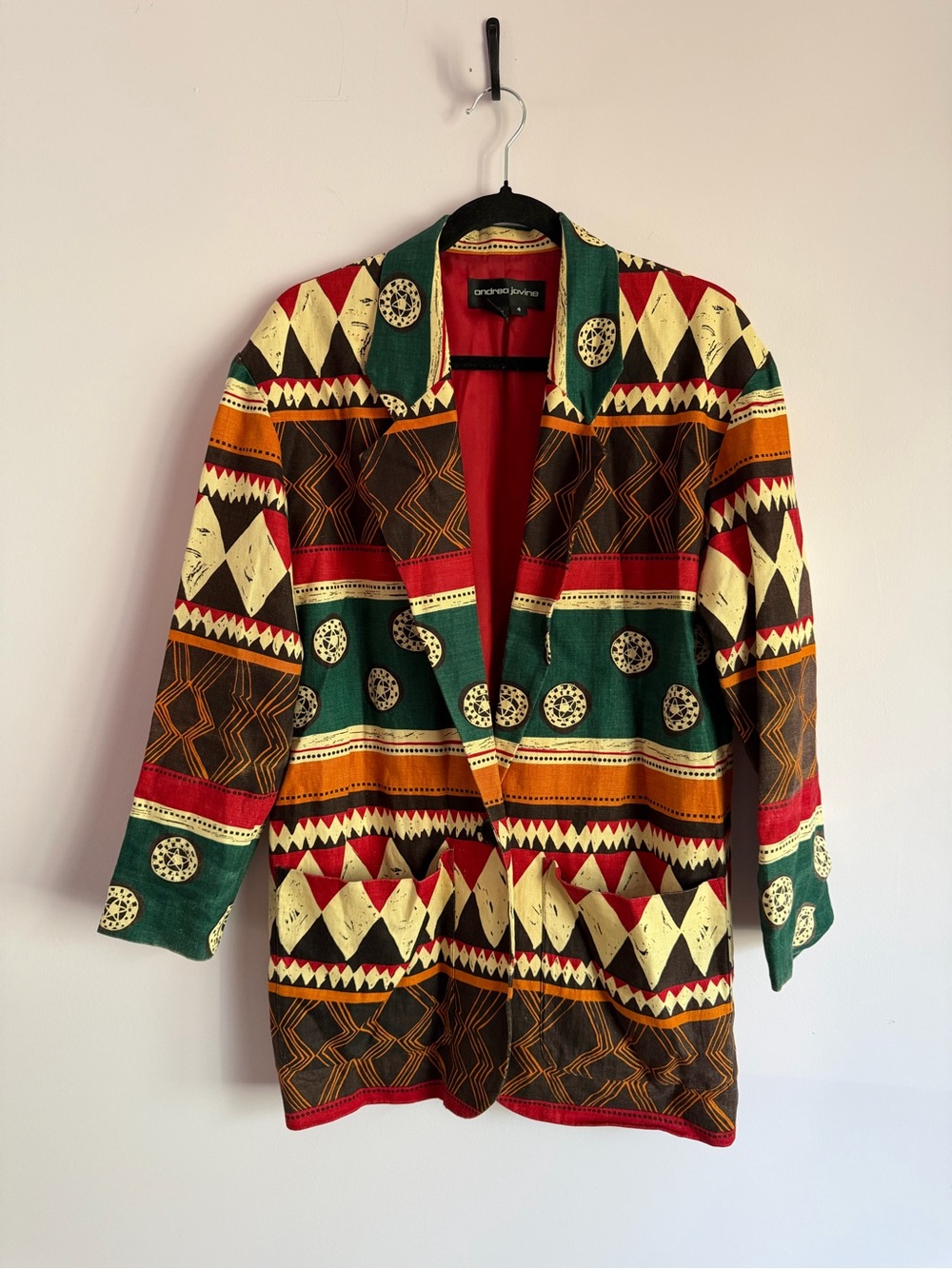 Andrea Jovine Linen Multicolor Patterned Women's Boxy Blazer S 4